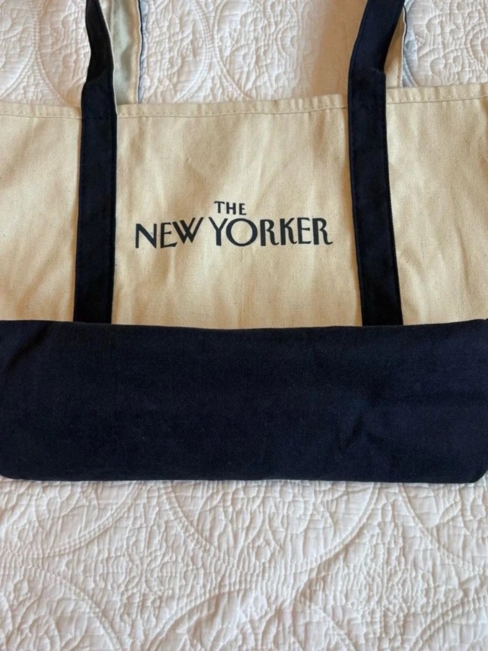 The New Yorker Cream & Black Canvas Tote Bag
